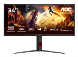 Monitor AOC CU34G4Z 34-calowy, Szybkie VA, WQHD 21:9, 240 Hz, 1 ms, 3440 x 1440 pikseli, 450 cd/m2, ilość portów HDMI: 2, kolor czarny