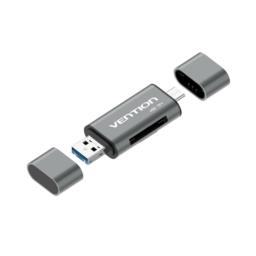 Czytnik kart SD / microSD Vention ze złączami USB 3.0 USB-C microSD szary
