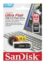 Pendrive SanDisk Ultra Flair SDCZ73-064G-G46 (64GB; USB 3.0; kolor srebrny)