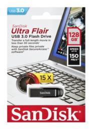 Pendrive SanDisk ULTRA FLAIR SDCZ73-128G-G46 (128GB; USB 3.0; kolor srebrny)